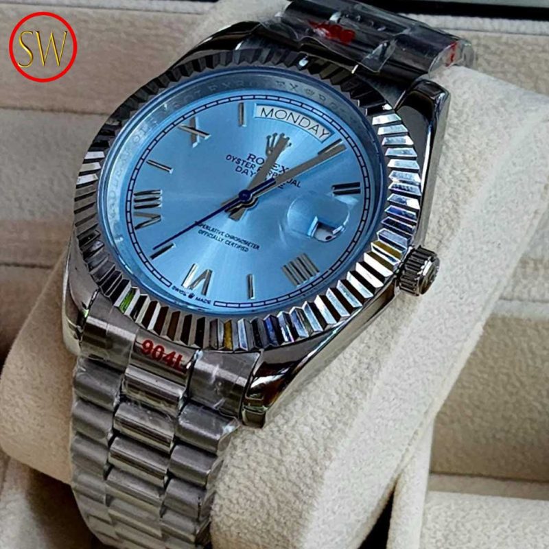 Shyam Watch Rolex Silver Blue