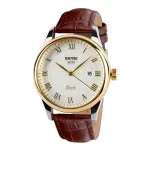 SKMEI 9058 Leather Quartz Men's Watch For- Gold