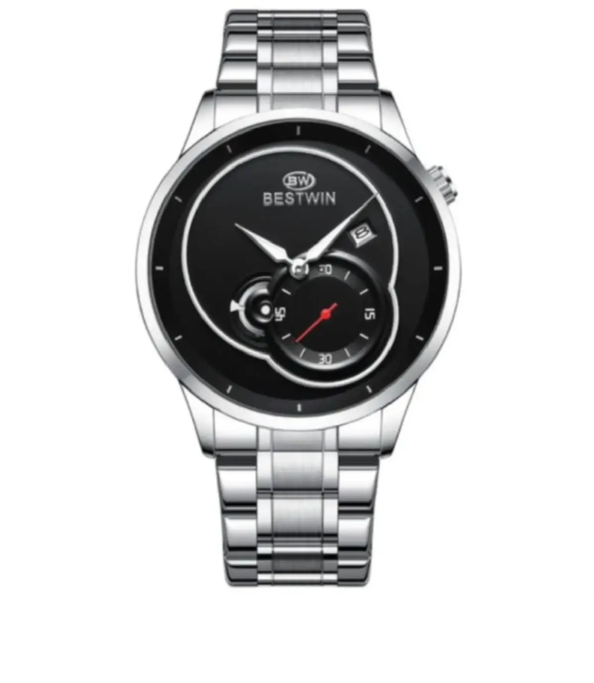 79-BestWin-990 BESTWIN 990 Steeliness Steel Men's Watch – Silver & Black - Image 1