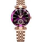 POEDAGAR 719 Diamond Cart Watch for Women - Rose Gold & Purple