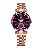 POEDAGAR 719 Diamond Cart Watch for Women - Rose Gold & Purple
