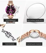 POEDAGAR 719 Diamond Cart Watch for Women - Rose Gold & Purple - Image 3