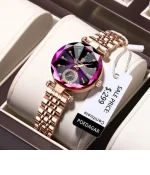 POEDAGAR 719 Diamond Cart Watch for Women - Rose Gold & Purple - Image 2